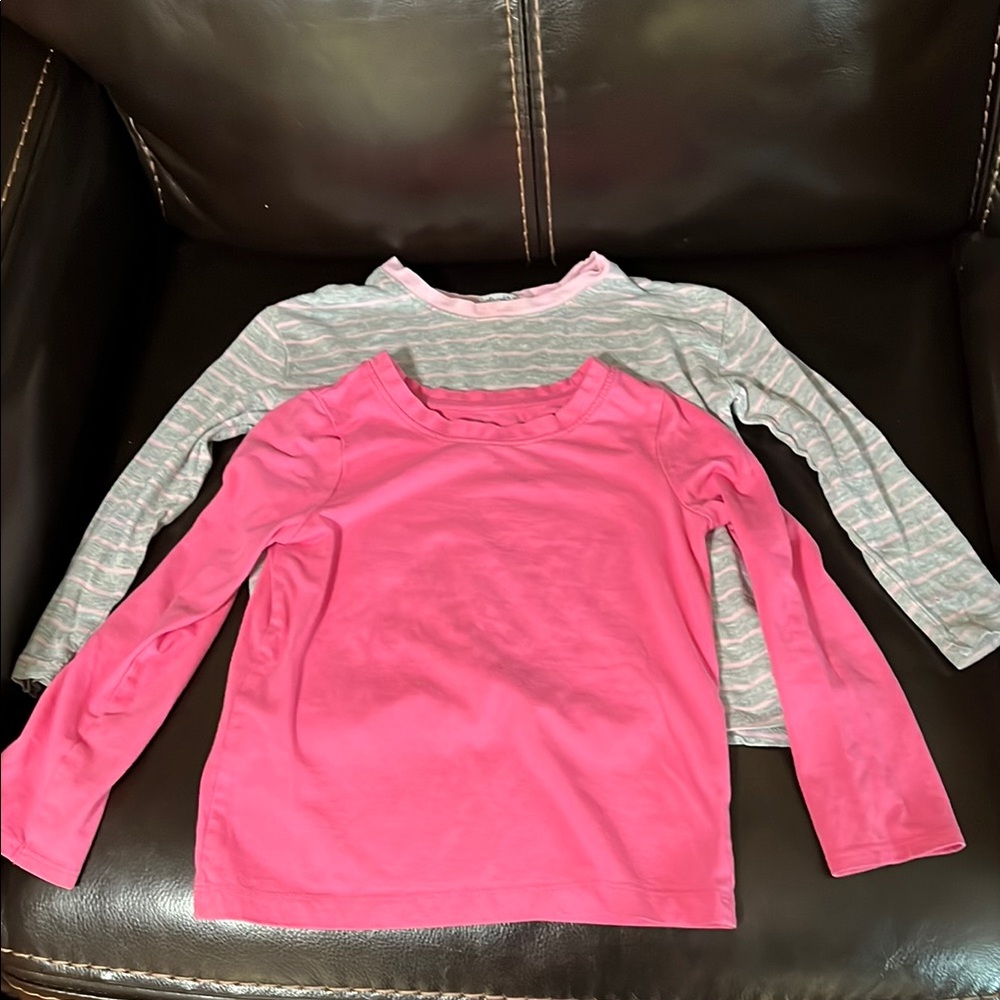 Pink and Striped Gray Girls Long Sleeve Tops